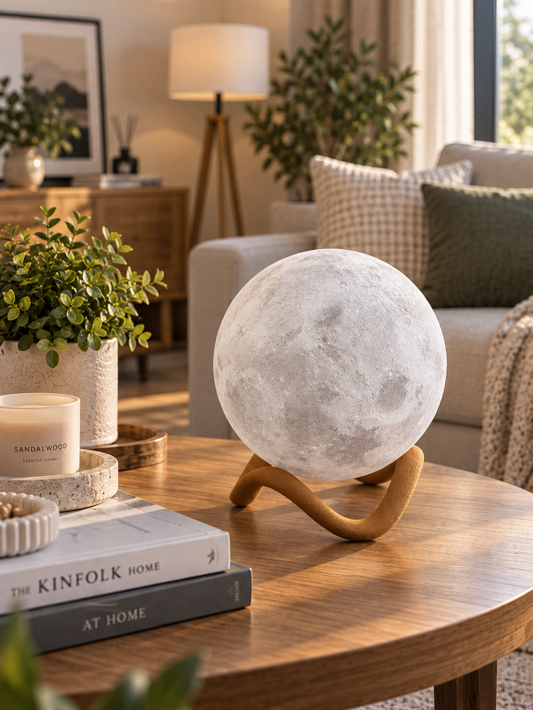 Mondlampe mit wellenförmigem Ständer (Oberfläche mit „Fuzzy-Skin“-Struktur)